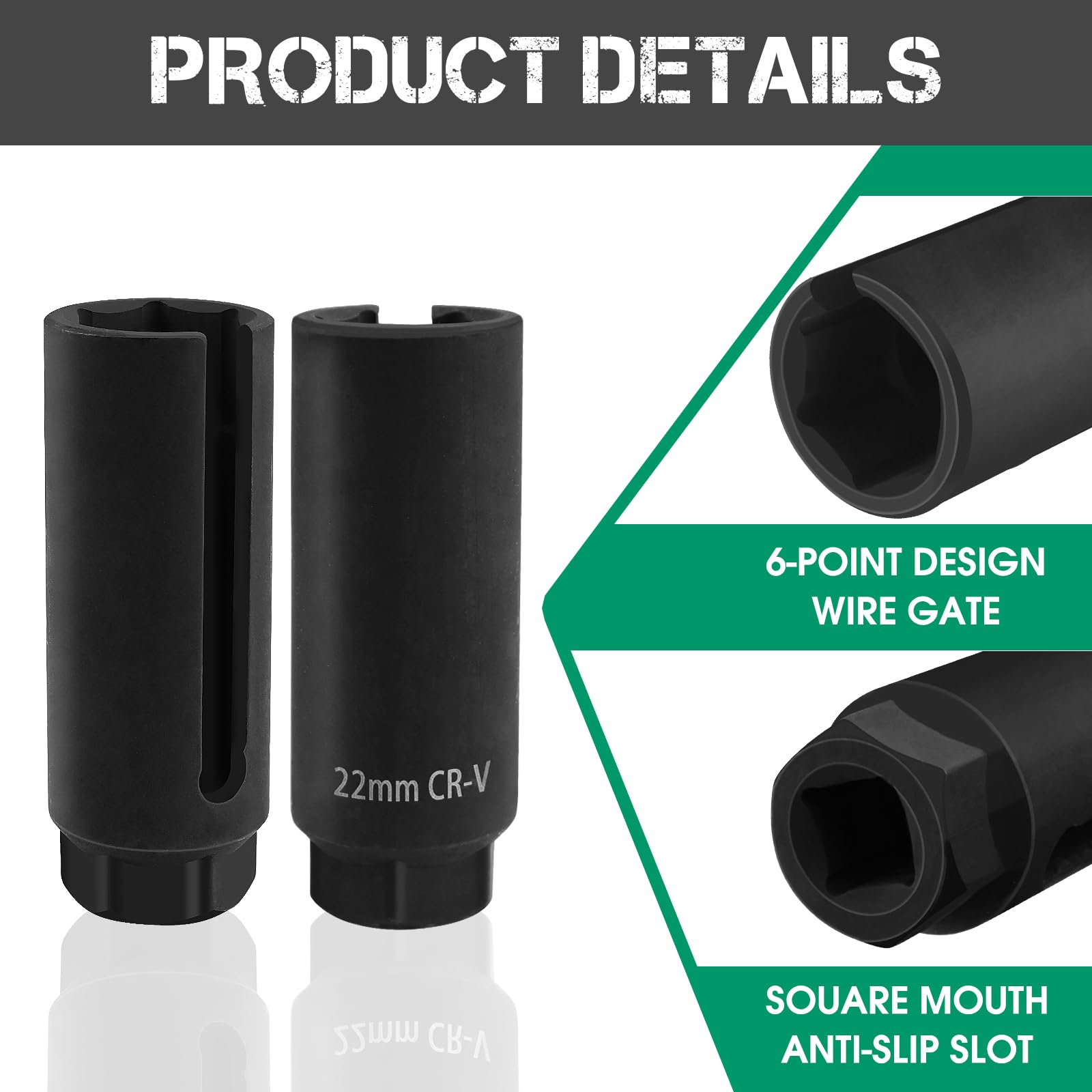 Oxygen Sensor Socket 22mm 7/8 in, 1/2 in Drive O2 Sensor Removal