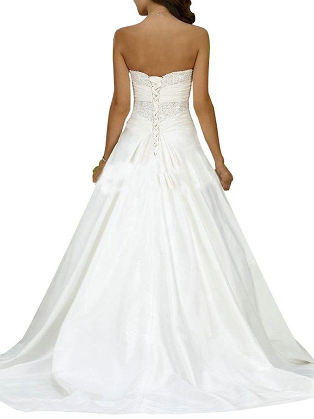 Abiti da Sposa Abiti da Sposa Lungo Principessa Donna Raso a Line Plissettato con Paillettes, Bianco, 34