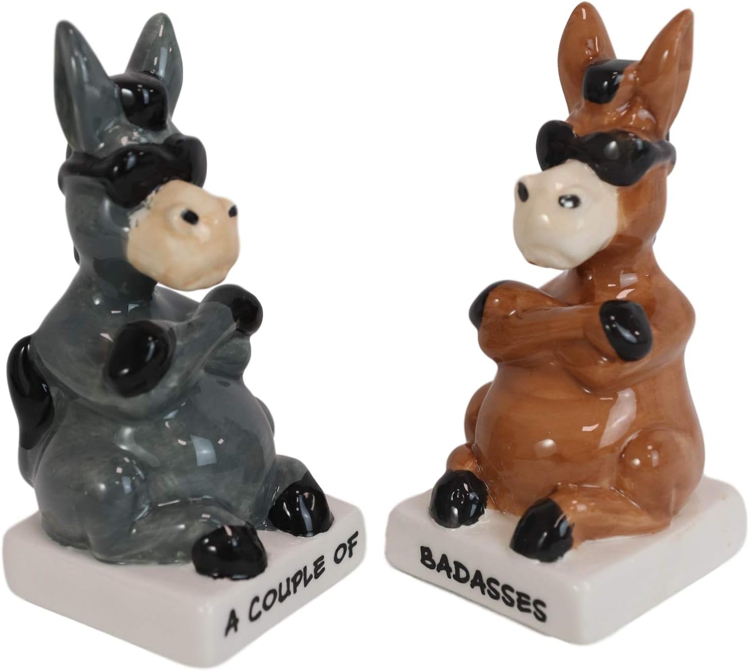 Ebros Ceramic A Couple Of Badasses Brown And Gray Jackass Donkeys With Shades Magnetic Salt And Pepper Shakers Set Figurines Party Kitchen Tabletop Country Farm Collectible Decorative Accents