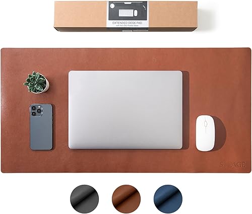 SenseAGE ECO - Protector de escritorio de cuero, alfombrilla de mouse de goma natural para oficina, antideslizante, piel sintética, impermeable,