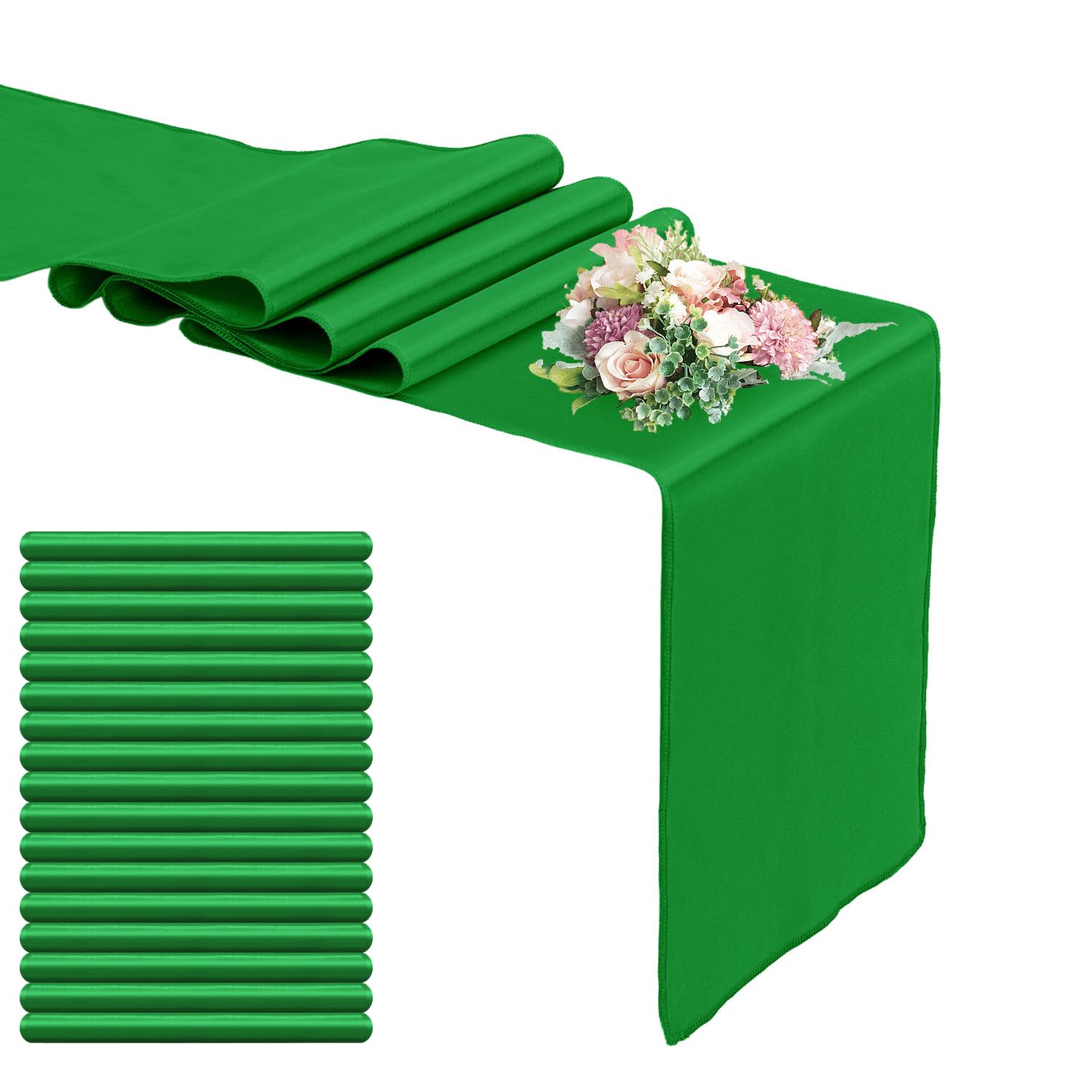 Lot de 20 chemins de table en satin - 30,5 x 274,3 cm de long - Décoration de mariage, fête d'anniversaire et banquet - Émeraude