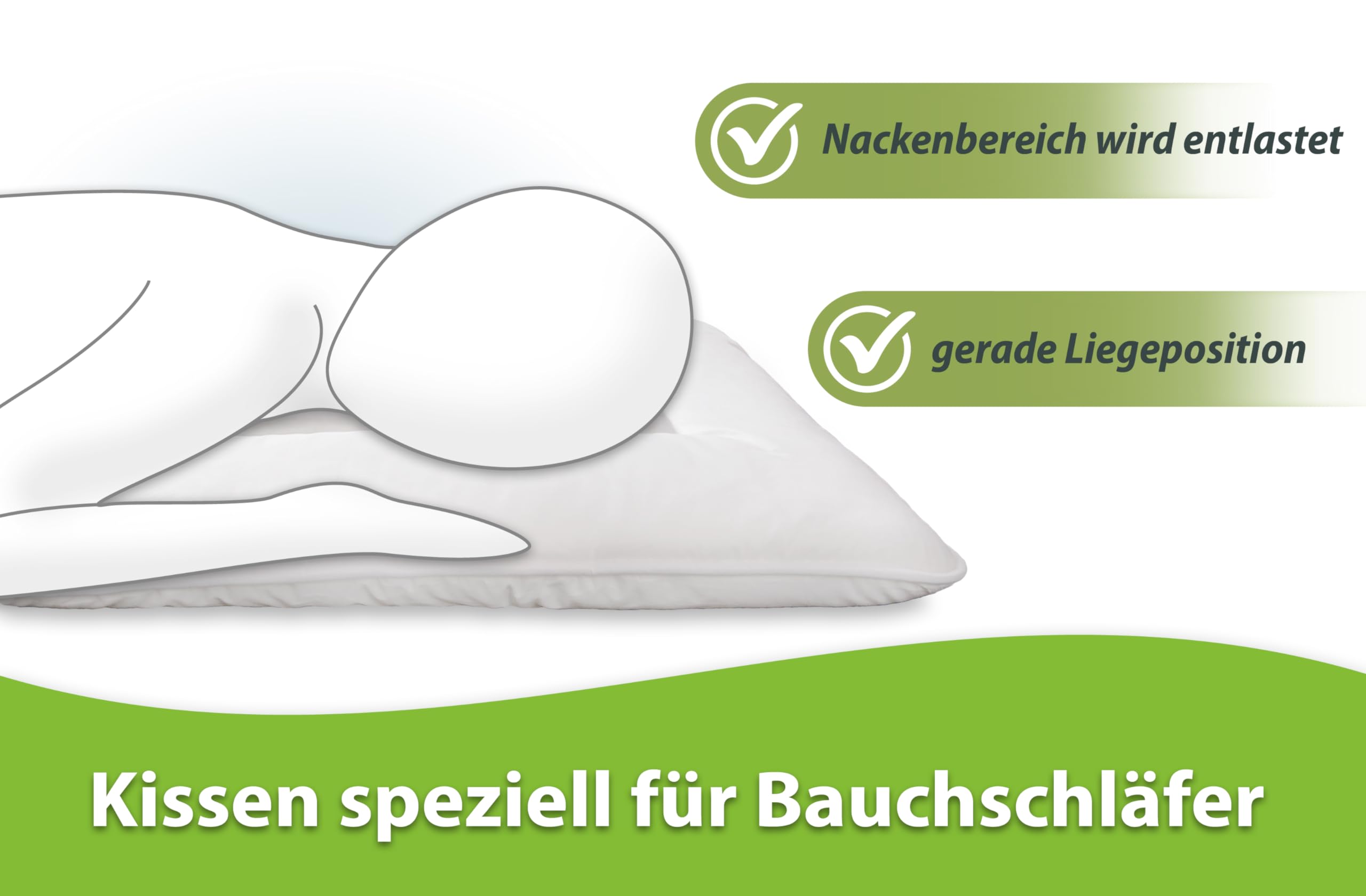 franknatur Bauchschläferkissen 40x80 ergonomisches Kopfkissen flaches Schlafkissen Baumwolle waschbar