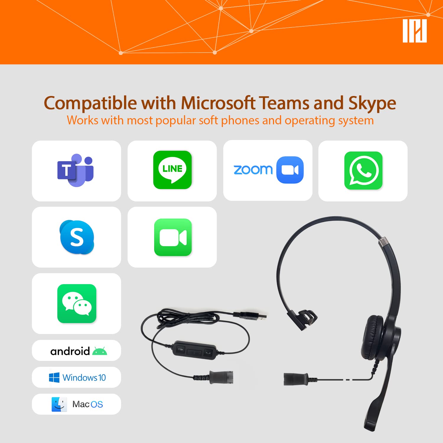 IPD IPH-250 USB Headset with Noise Cancelling Microphone - Dettaglio