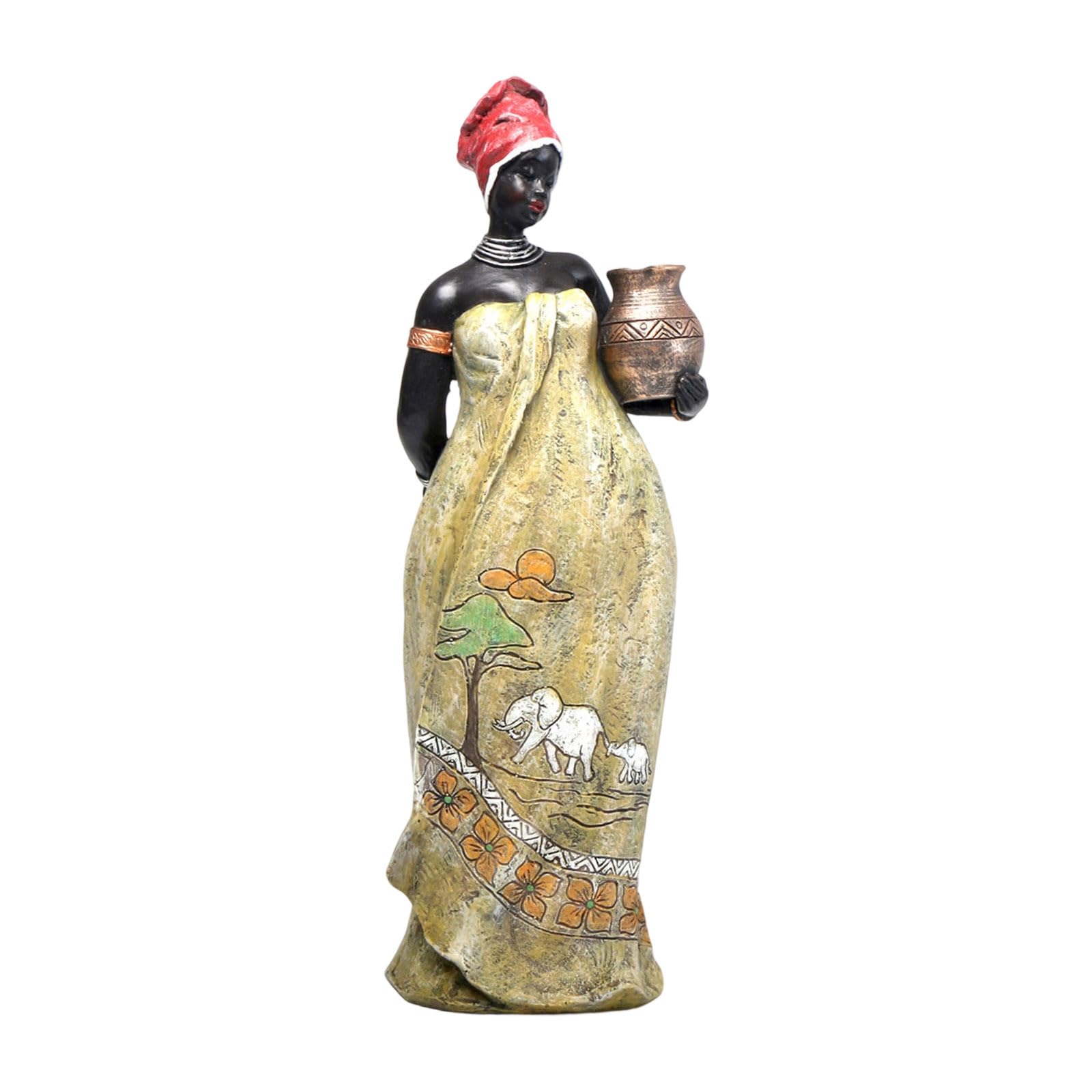 Lerpwige Decorsative Sculptures Resin African Woman Statues Home Decors Shelf Decors Accents Exotic Tribal Lady Figurines Gifts Tribal Art Figurines