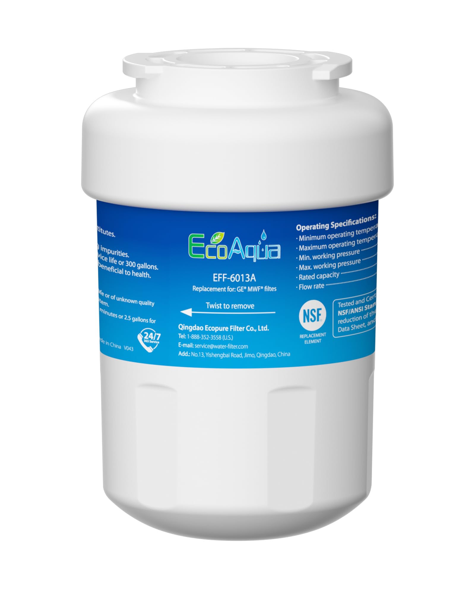 Ecoaqua Eff-6013A Fridge Water Filter Compatible With Ge Smartwater Mwf, Mwfa, Mwfa, Mwfap, Mwfds, Mwf-Int, Mwfp, 101057A, 1013000110, 101300A, 197D6321p001, Gwf, Gwf01, Gwf06, Gwfa, Gwfds, Ap3859302, Ap3967843, Wr02x11020, Wr02x11020, Wr02x11287, Wr02x11287, Wr02x11290, Wr02x11290, Wr02x12345, Wr02x12801, Wr17s12, Wr2m3552, Wr2m3552, Wr97x10006, Hotpoint Hwf, Hwfa, (1)
