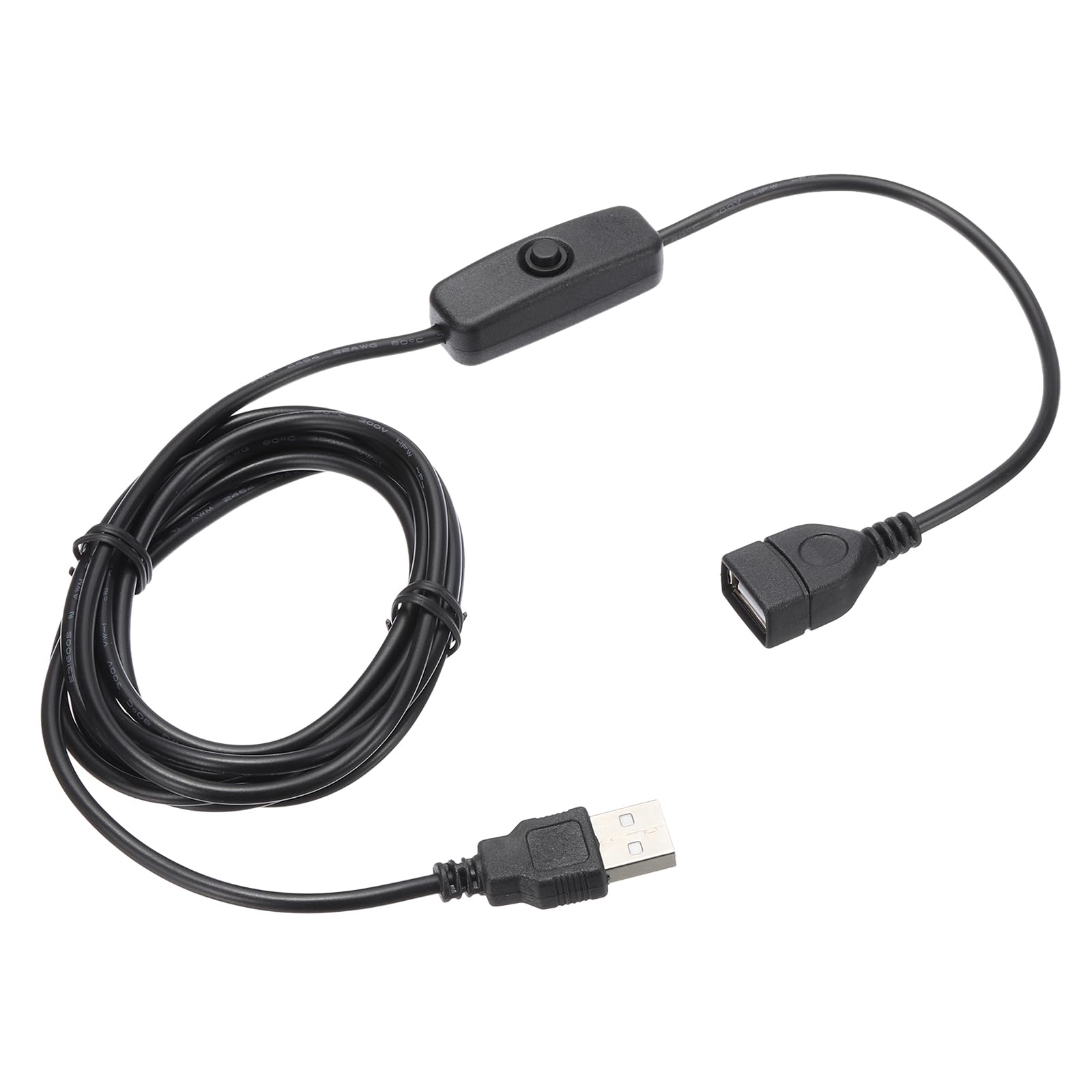 MECCANIXITY USB Extension Cable with ON/Off Button Switch 2m USB Male to Female Extension Cord for Desk Lamp Fan LED Light Strip Black Pack of 1
