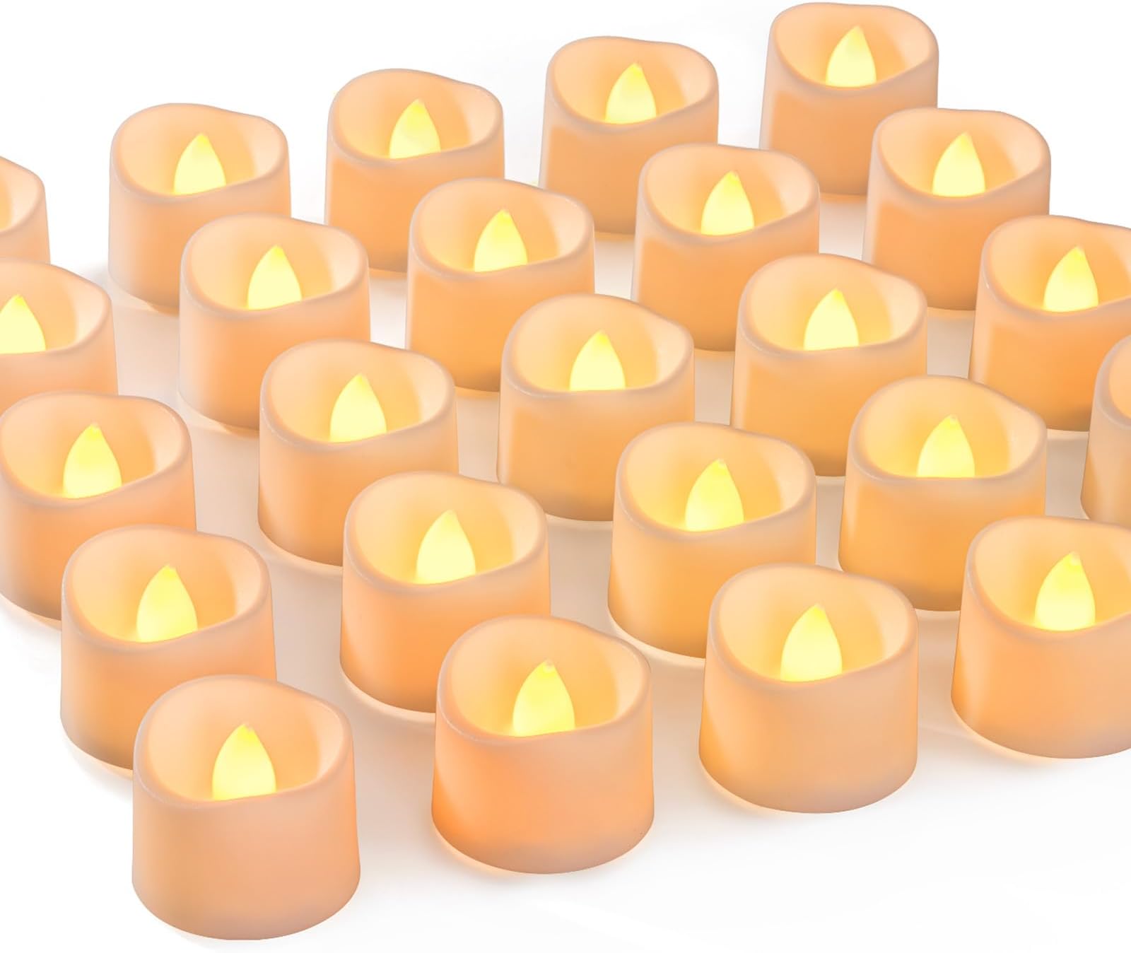 Homemory 48-Pack Novelty Flickering Flameless Tea Lights Candles, 200+Hours Battery-Operated LED Fake Candles for Wedding Table Centerpieces,Proposal,Anniversary, White Base, Ø1.5''xH1.3‘’