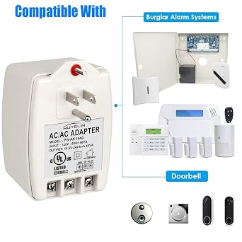 16.5V 40VA Burglar Alarm Systems and Doorbell Transformer,16.5V Plug in Transformer Compatible with All Versions of Doorbell ,Most Security Panels
