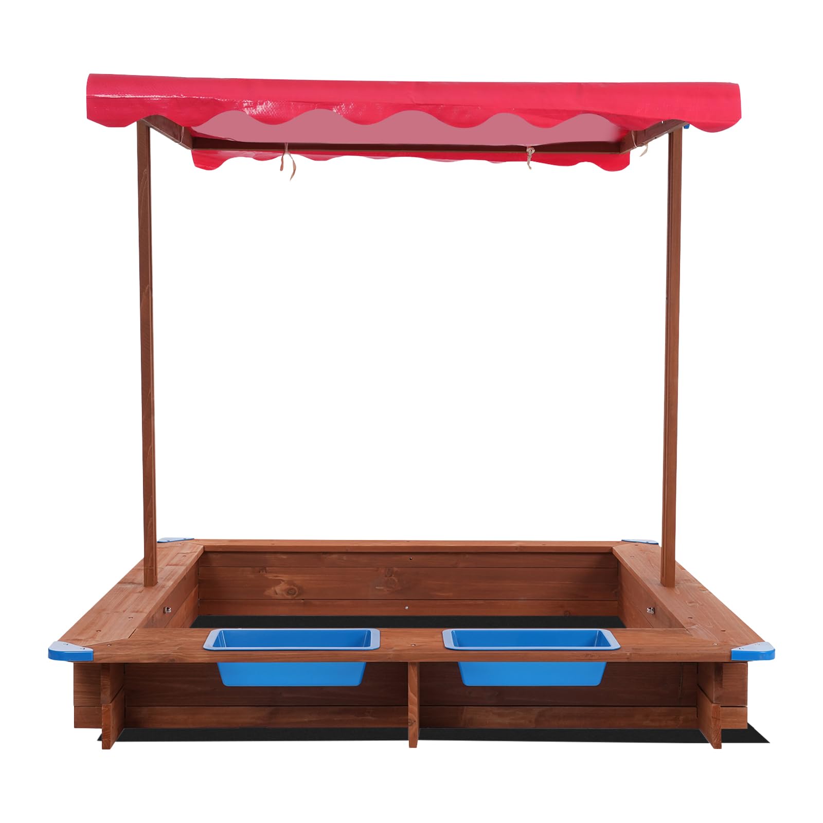 Arenero de madera con cubierta, arenero infantil para el jardín, para patios traseros, jardines, terrazas, playas o parques infantiles, 3 – 14 años, capacidad de carga 100 kg, rojo