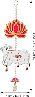 eCraftIndia Lotus, Cow, Pink Tassel Style Shubh Labh Hanging for Diwali Ganesh Chaturthi Navratri Decoration- Floral Wall Hangings for Home Temple Main Door Entrance-Diwali Decoration Items- Pack of 2