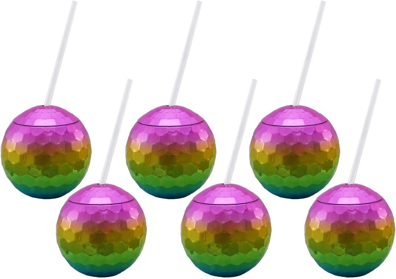 Set of 6 Rainbow Disco Drinking Balls Disco Ball Drinking Cups