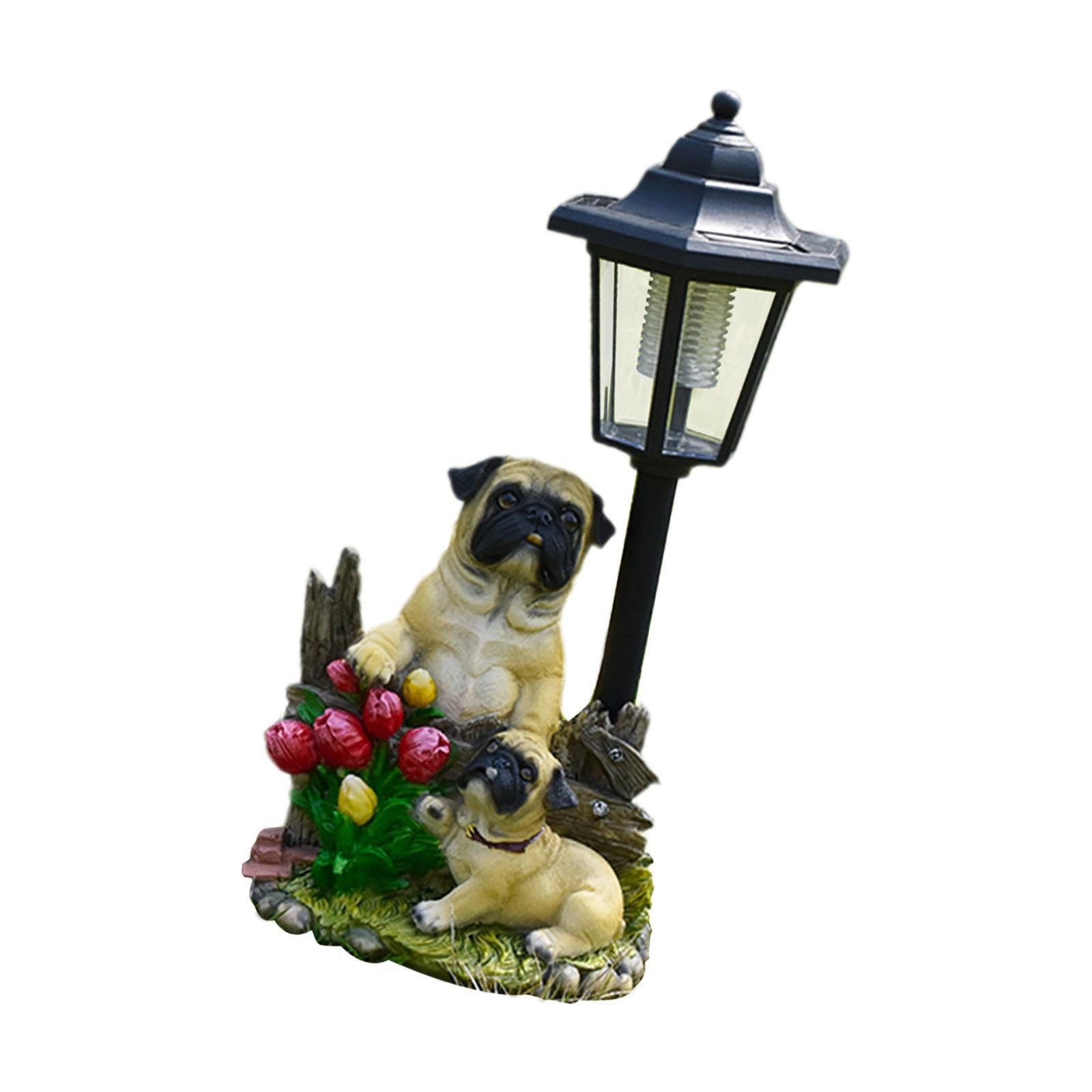 mophrati Magically Illuminated Pug Dog Statue Stunning Garden Sculpture Charming Feature Outdoor Landscape Displays Illuminated Pug Dog Statue Flower Bed