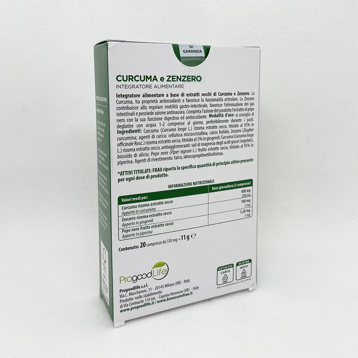 FRAU Curcuma E Zenzero, Integratore Alimentare A Base Di Estratti Secchi Di Curcuma E Zenzero, 9 Confezioni X 20 Compresse, Integratore Intestino, Senza Glutine, color Bianco - Confezione da 9