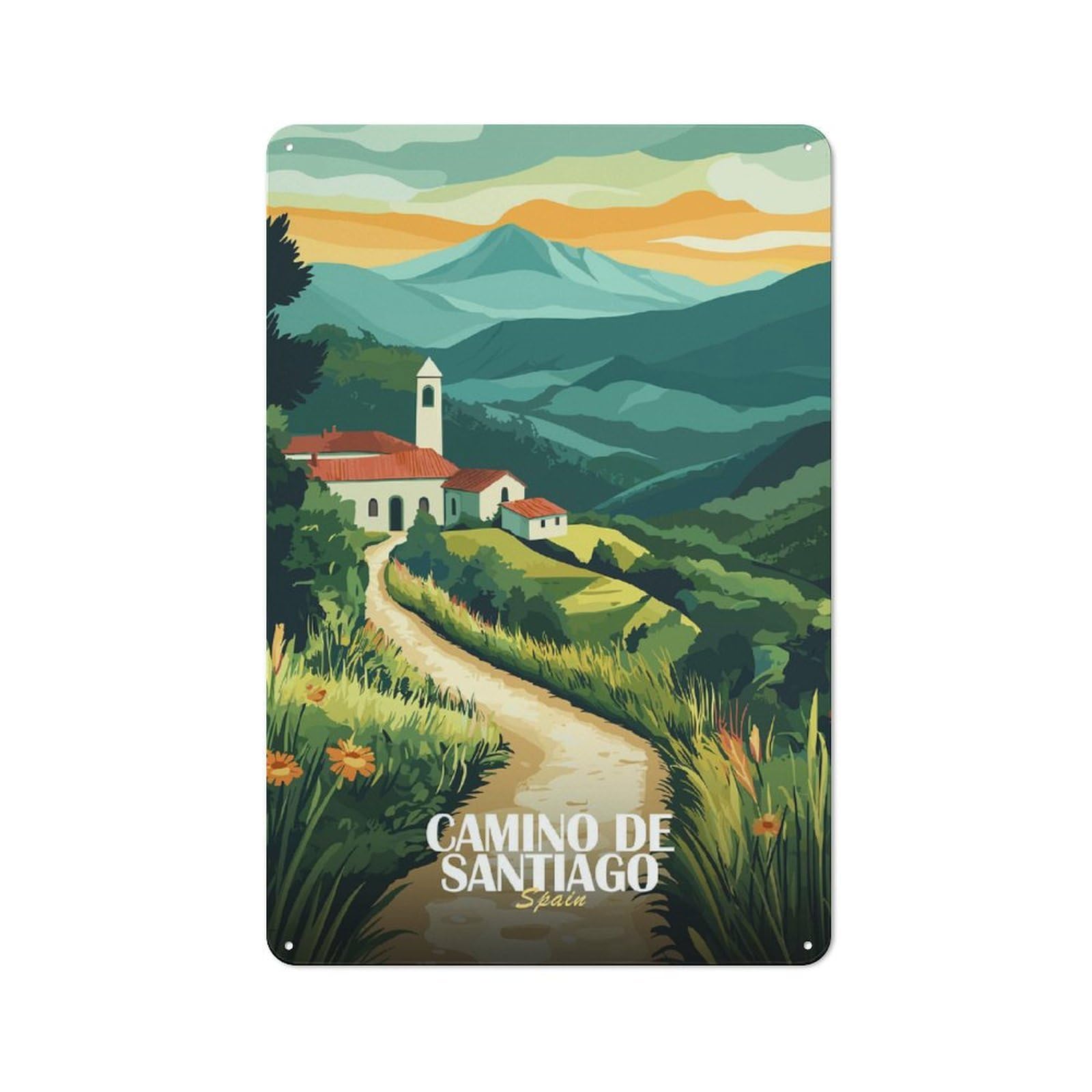 Junmoney Style-23 Vintage Garden Room Metal Sign 30X20cm Featuring Camino De Santiago, Spain Landscape Art, Utility Space Decor For Shed, Garden Room, Porch Or Garage