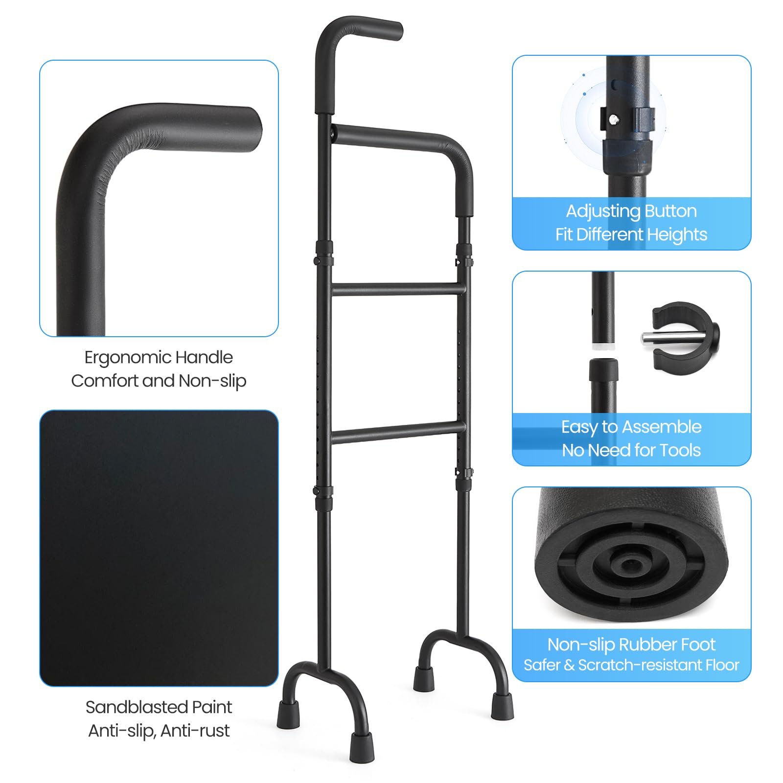 Bastone per salire le scale, regolabile in altezza a 13 livelli, portatile, leggero, antiscivolo e robusto, supporto per scale per alzare e abbassare, aiuto per la mobilità per anziani, post-chirurgia