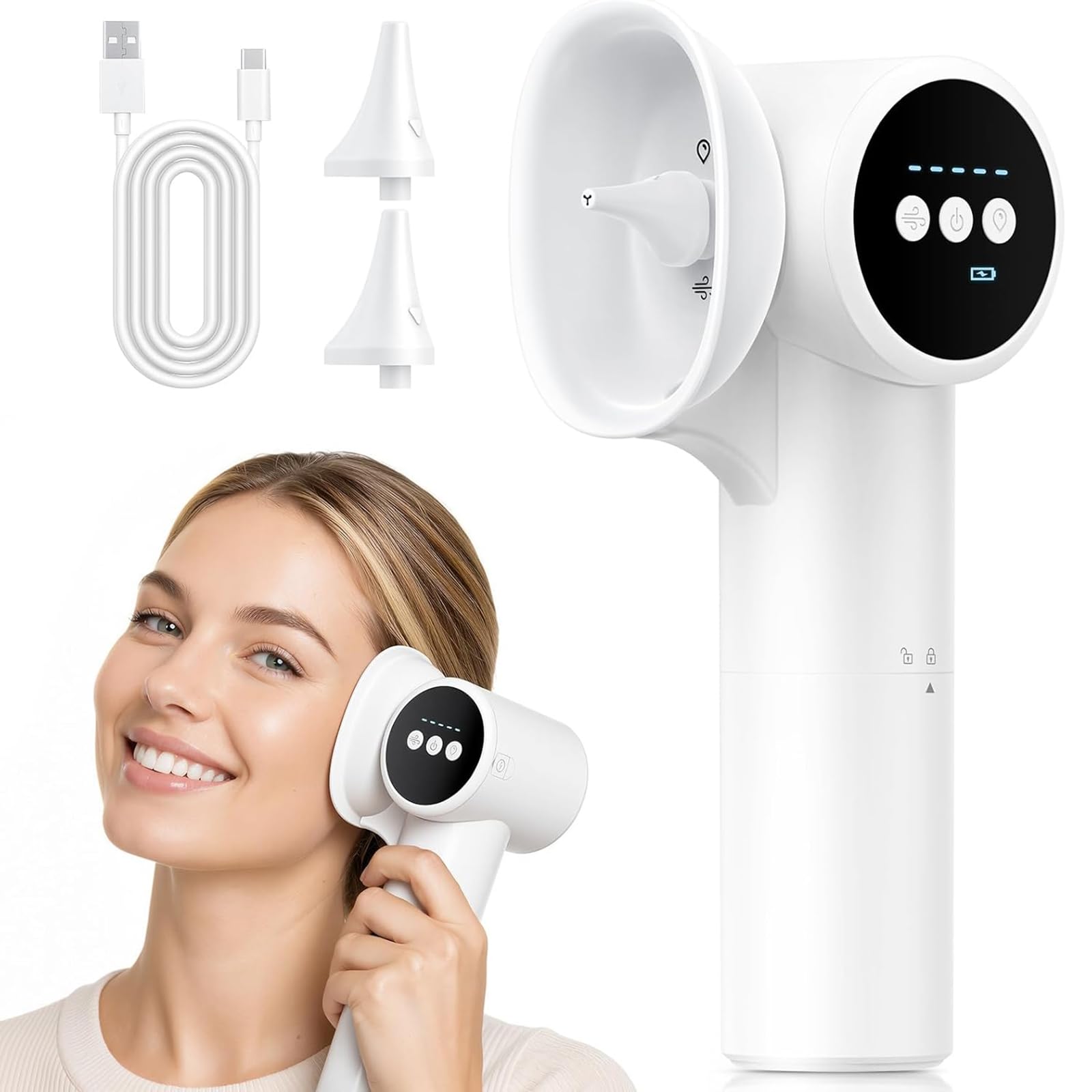 Rimozione Elettrica Del Cerume, Pulizia E Asciugatura Delicata 2 In 1 | Pulitore auricolare automatico, design a doppio scomparto, 5 impostazioni di pressione, IPX7, serbatoio dell'acqua da 160 ml