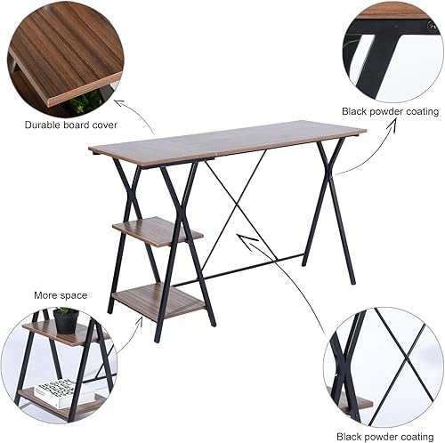 Miniatura 4 de Escritorio de escritorio de oficina en casa de 47 pulgadas con estante de 2 niveles, mesa de estación de trabajo que ahorra espacio, escritorio de