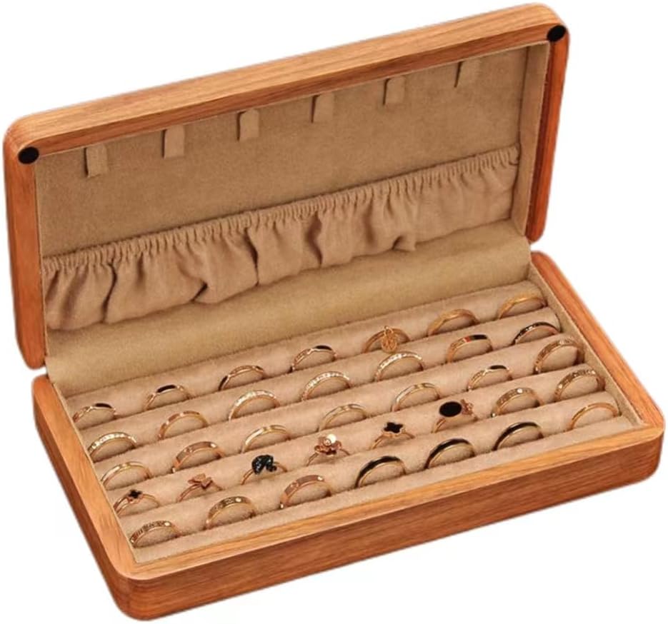 Bescott Solid Wood Rings Cufflink Earrings Box Jewelry For Travel Organizer Storage For Multiple Rings Wooden Case Holders For Women Men Gift
