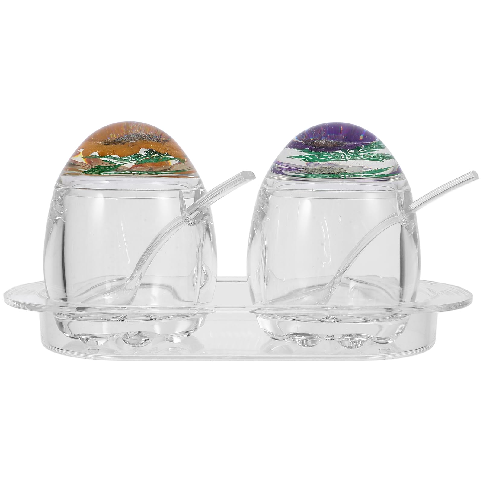 Healeved Transparenter Acryl Gewürzbehälter Klar und Organisiert mit Blumenmusterdeckel 1 Satz Zufälliger Stil für Pfeffer und Hühnerpulver für Heimküche