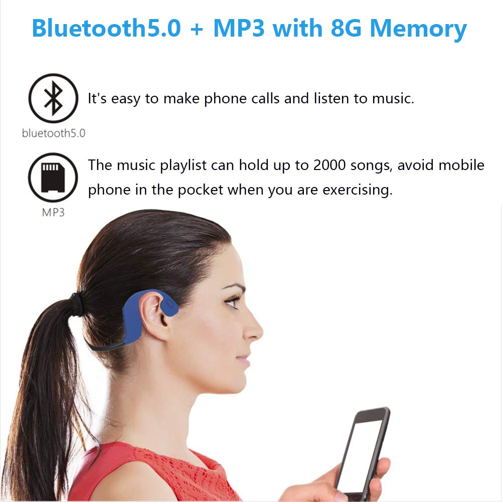 Otwarte słuchawki do pływania, Bluetooth 5.0, wodoszczelność IP68, odtwarzacz MP3 z pamięcią 8 GB, sportowe słuchawki bezprzewodowe, z technologią przewodnictwa kostnego, czarne