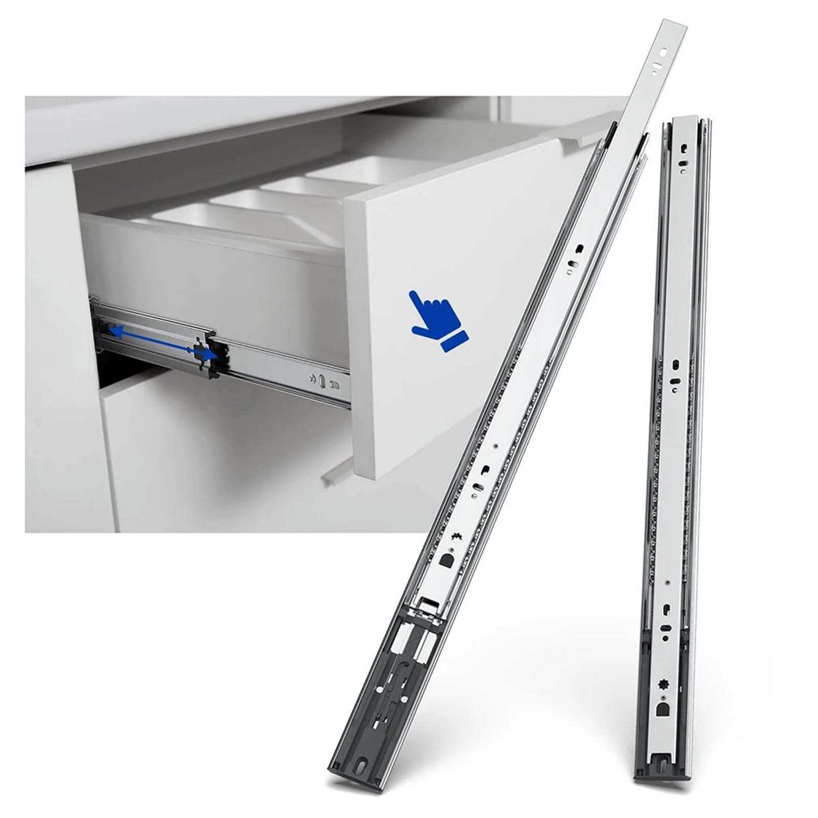 Guide Per Cassetti 12-16 Inches Stainless Steel Drawer Slides Soft Close Track Rail Sliding Three-Section Cabinet Furniture Hardware Per Cucina(16 inches)