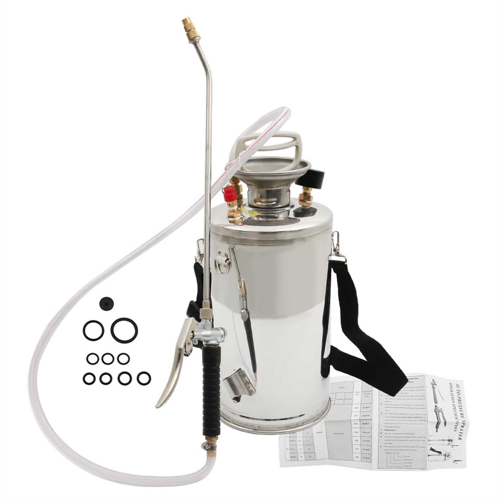LABLT Stainless Steel Sprayer with Pressure Gauge, Safety Valve, Stainless Steel Hand Pump Sprayer, Stainless Steel Tank Multi-Purpose Sprayer for Spraying in Home/Gardening (1.5 Gallon)