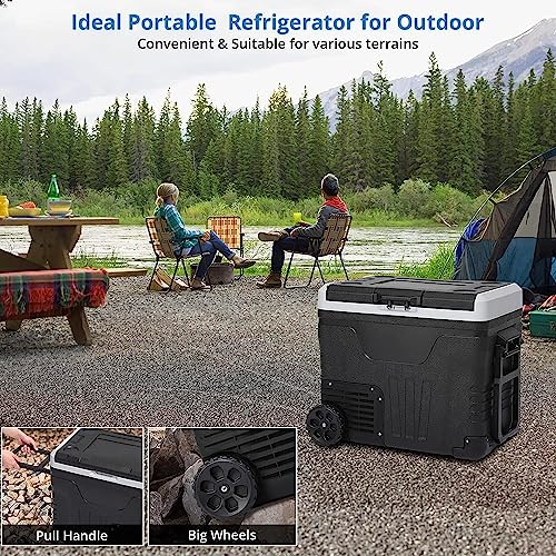 Image of 12V Car Refrigerator 53QT Capacity, Portable Electric Car Cooler with Wheels, 12 /24V DC, -4℉~68℉, RV Refrigerator Fridge for Truck Van Camping Use