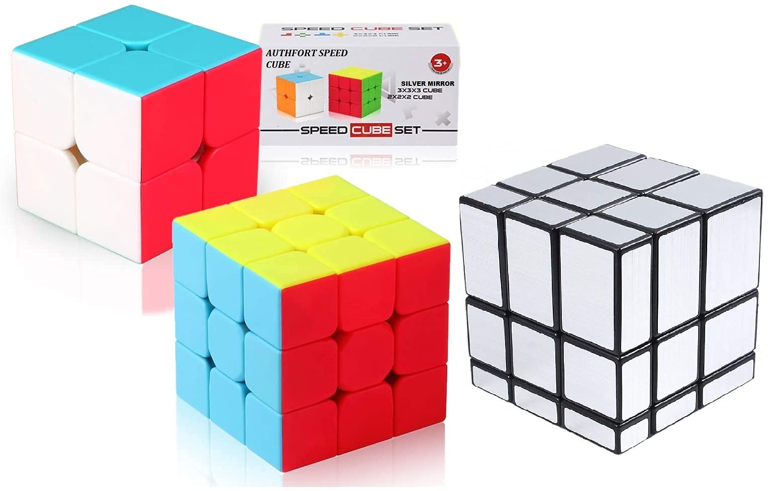Speed Stickerless Cube Set of 2x2 & 3x3 , Silver Mirror Stickered Cube Combo ( Pack of 3 )