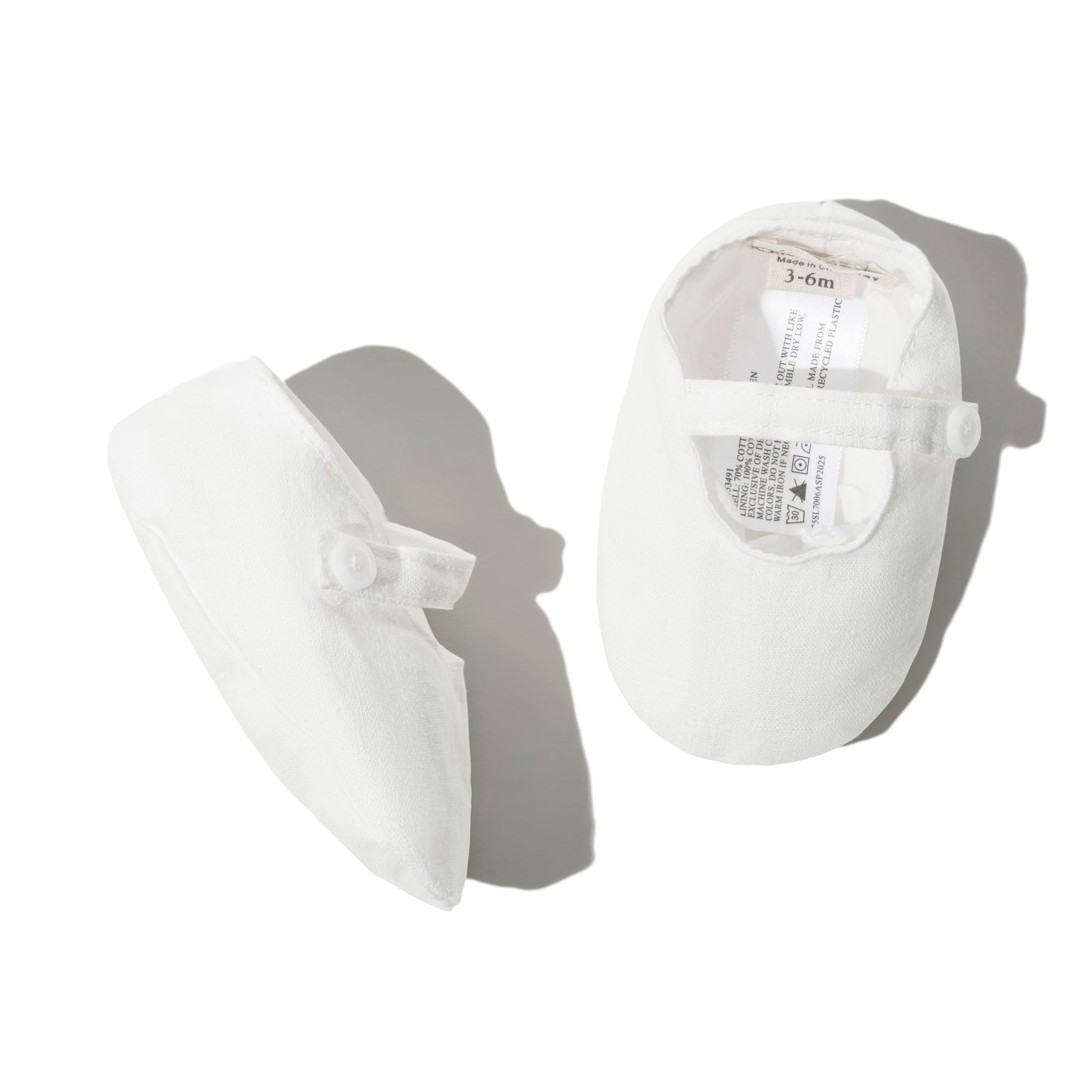 Hope & Henry Baby Baby Linen Button Strap Soft Shoe, 3-6 Months, Soft White Linen Strap