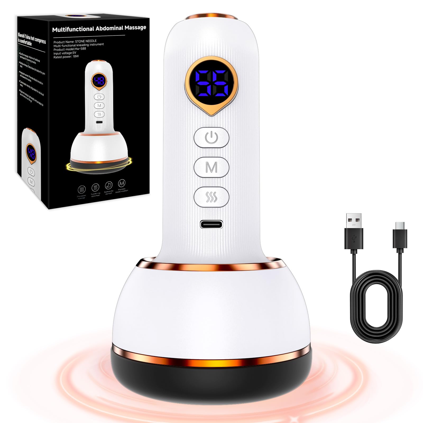 Vibrastone 6.0, Lymphatisches Massagegerät mit 25 Vibration und Heizkombinationen 2026, Gua-Schockwellenmassage für Neuropathie, Krampfadern, Entspannung für Füße, Hände und Rücken, Weiß
