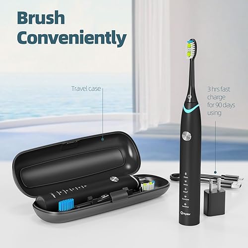 Miniatura 7 de Hyslor Cepillo de dientes eléctrico para adultos con sensor de presión cepillos de dientes sónicos recargables con 6 cabezales de cepillo estuche de