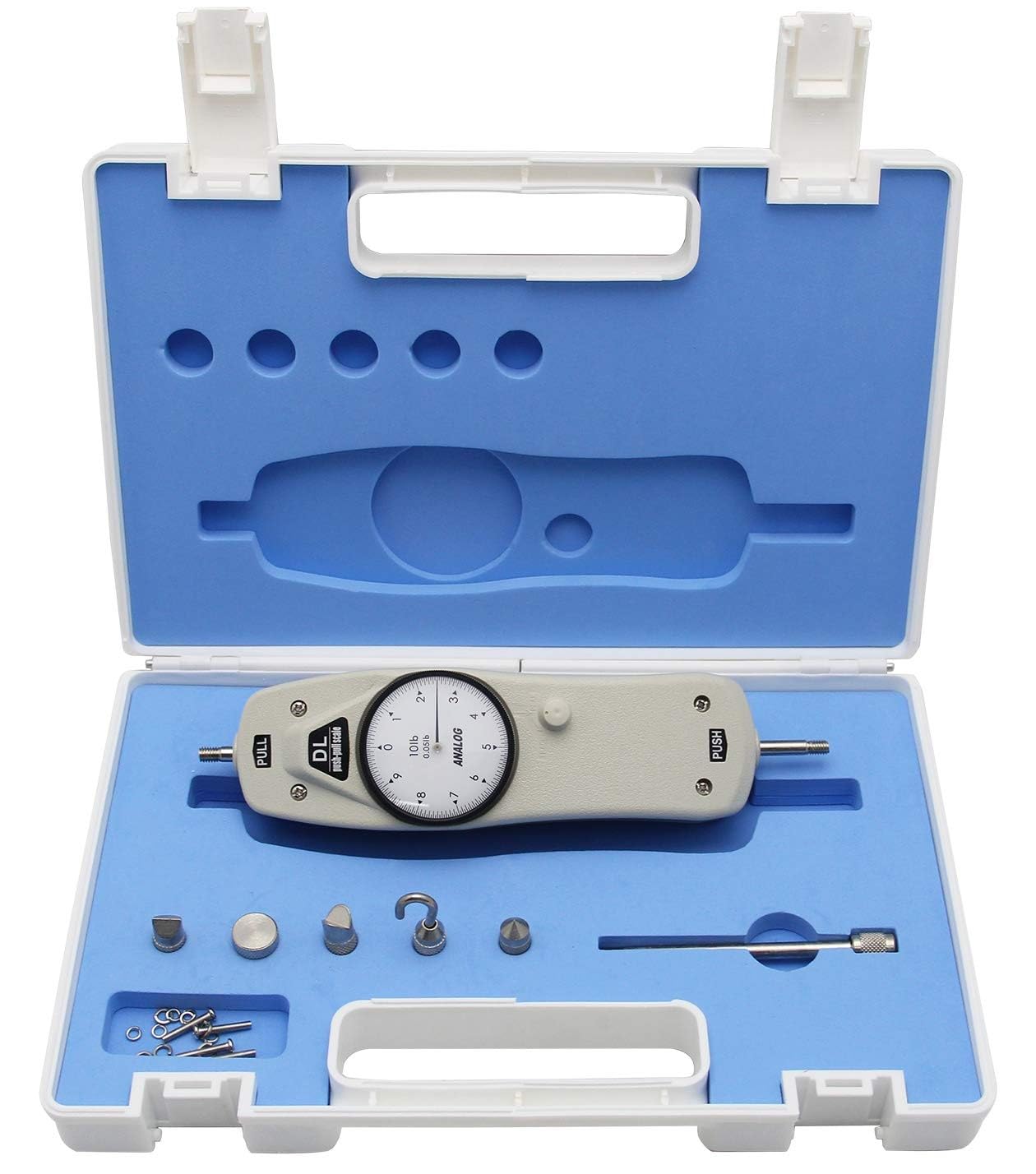 100lb Push Pull Force Gauge Force Tester Meter with Carrying Case for Tension and Compression Load Plug Force Destructive Tests DL-100LB