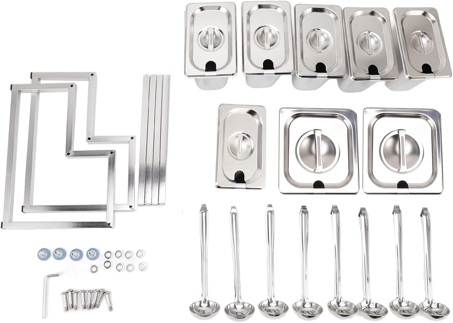 KIMISS Jam Organizer Stand Detachable Polished Integrated Less Steel Condiment Station for Restaurant Hotel Type 6 6x1.6L Pot (Type 7 2x2.2L Pot 6x1.6L Pot)