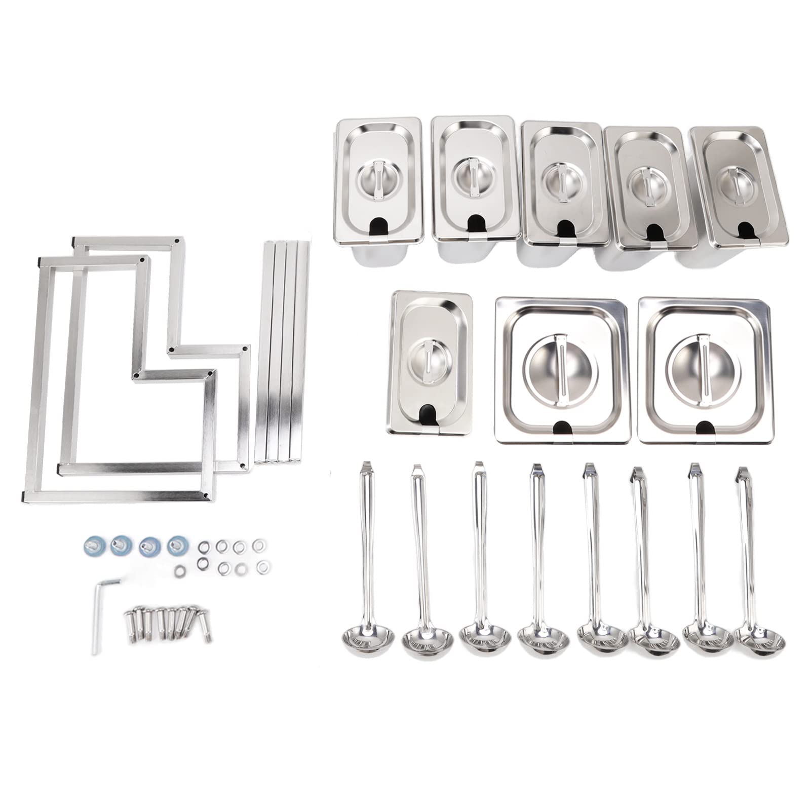 Mermelada Premium de Acero Inoxidable con 9 Ollas Desmontables para Restaurantes y Hoteles | Estación de Condimentos (Tipo 7 2x2.2L Bote 6x1.6L Bote)