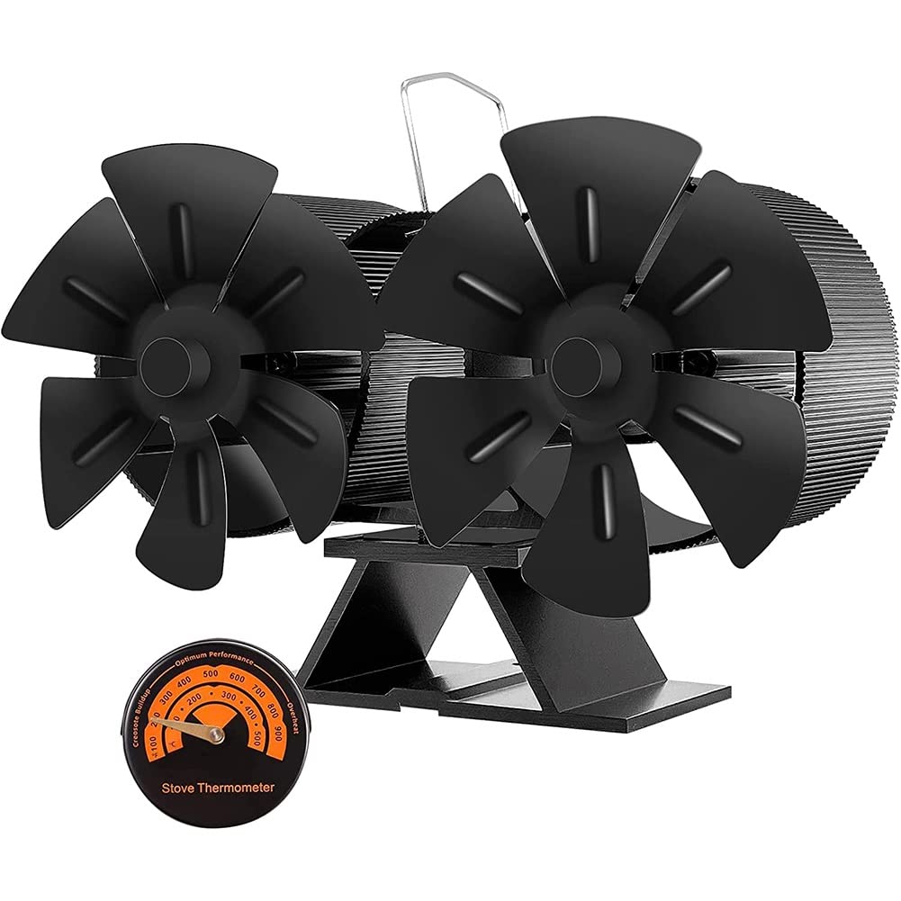 Mihtra Onecolor Wood Stove Fan Heat Powered 12 Blades Double Motors Fireplace Fan Thermoelectric Fan Ecofan For Wood Burning/Pellet/Log Burner