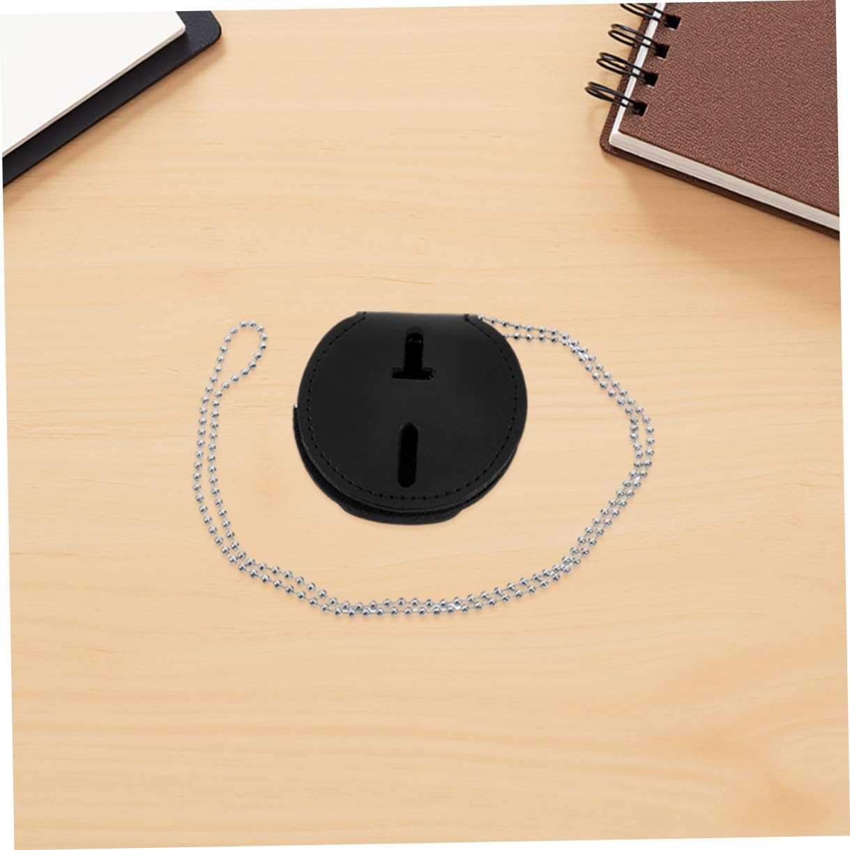 Porte-badge Circulaire Noir 7 Pièces en Pu avec Clip Métallique