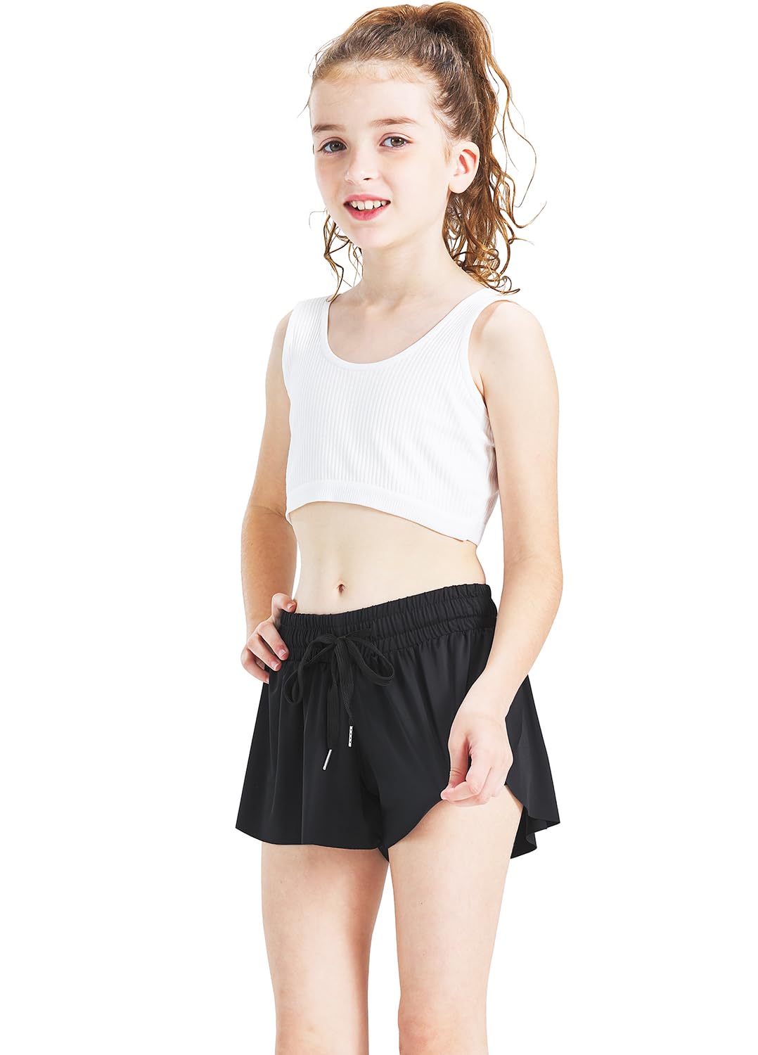 JCMALLGirls Flowy Shorts with Pocket 2-in-1 Kids Athletic Butterfly Shorts Girls for Running,Dancing,Sports