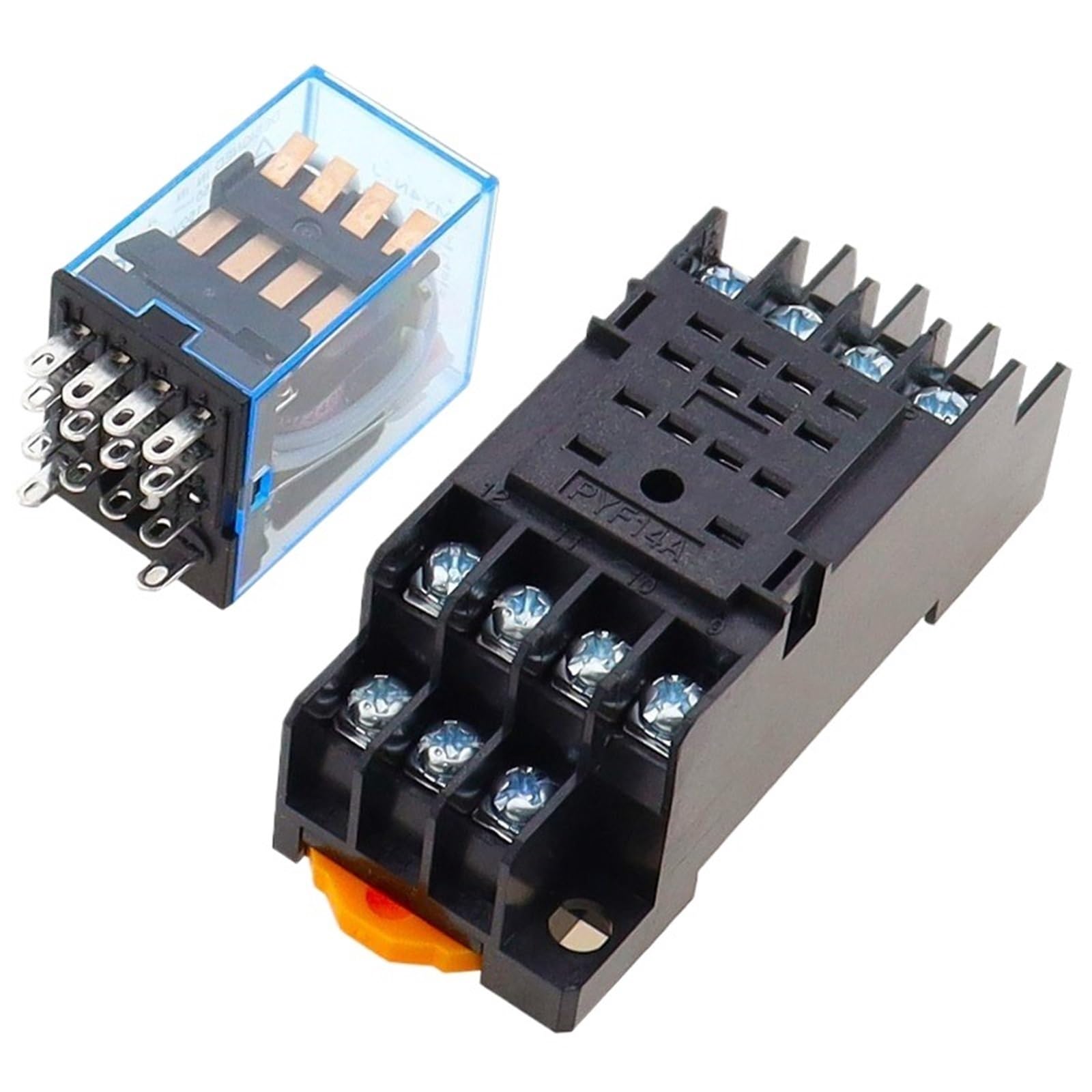 10Set MY4N DC12V AC12V DC24V AC24V bobina 5A 4NO 4NC indicador LED relé de potencia DIN Rail relé de tiempo de 14 pines con base de enchufe(AC,12V)