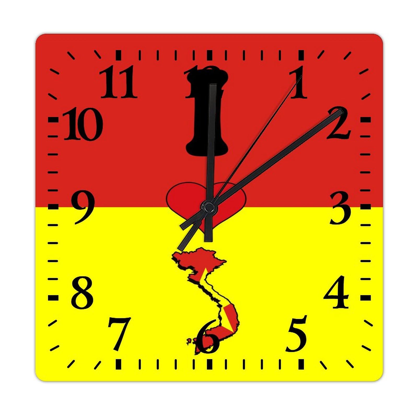 Horloge murale carrée en bois noble de 38 cm pour bureau au design épuré