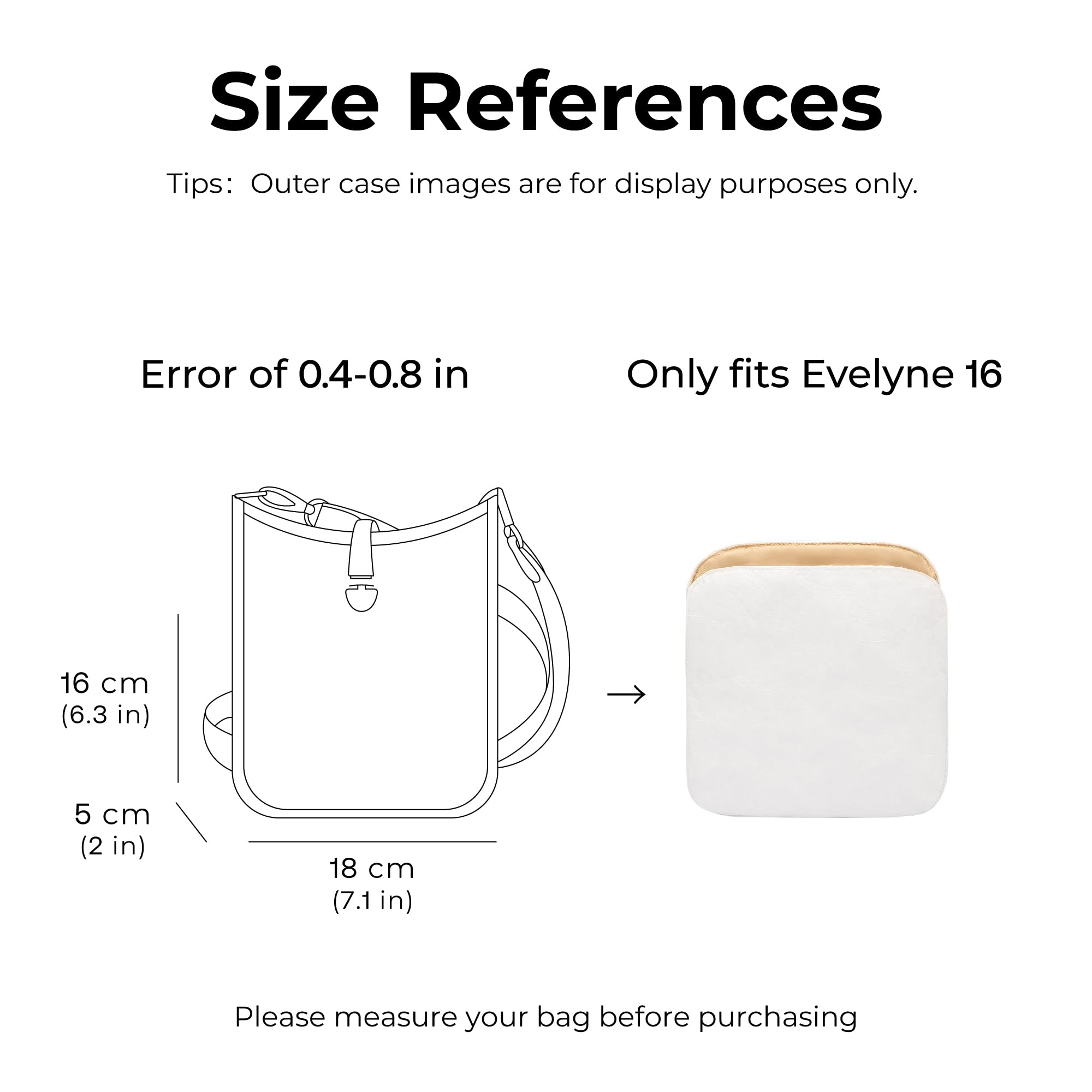 FANJI Project Tote Bag Organizer Insert for HERMES Evelyne16 Custom Fit Inside Premium Vanile Lightweight WaterResistant Purse Insert
