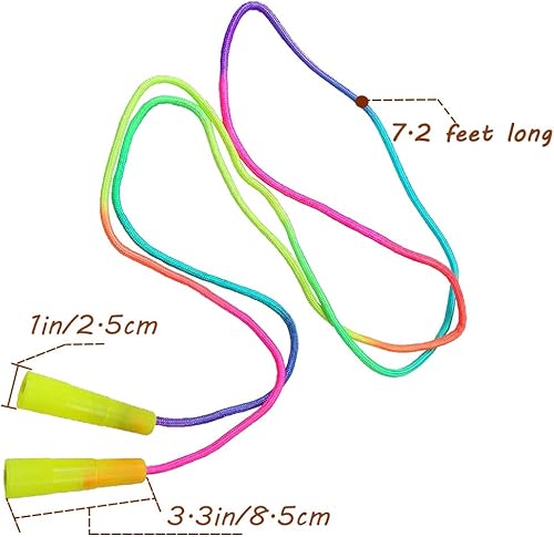 Miniatura 2 de Juego de 10 cuerdas de saltar arcoíris de nailon duraderas, cuerdas de saltar vibrantes de seguridad para niñas o niños educación física (7.2 pies)