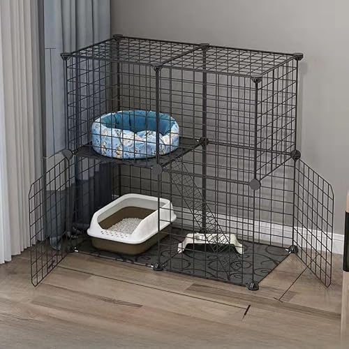 ネコケージ大型 キャットハウス 組み立て 猫用ケージ 多頭飼い ゲージ ねこけーじ (2列2層1行 黒,写真に示されているデフォルトの配信)