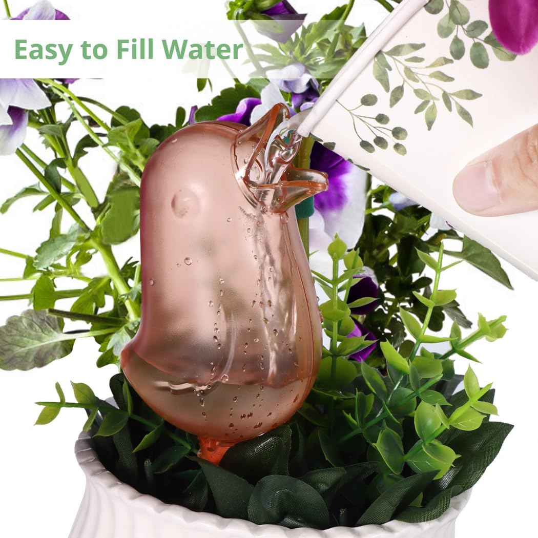 Lot de 4 piquets d'arrosage automatique en forme d'oiseau, système d'arrosage automatique pour plantes d'intérieur et d'extérieur, goutteurs d'eau pratiques pour pots