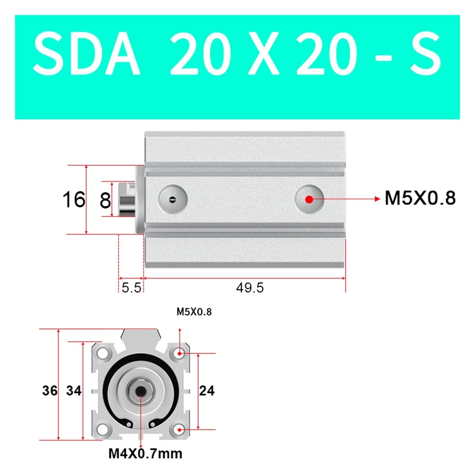 DEBLAN Cilindro neumático SDA20X20-S Carrer 20 mm Empuje 15 KG Cilindro Fino magnético for accionamiento y Control del Movimiento mecánico en automatización Industrial