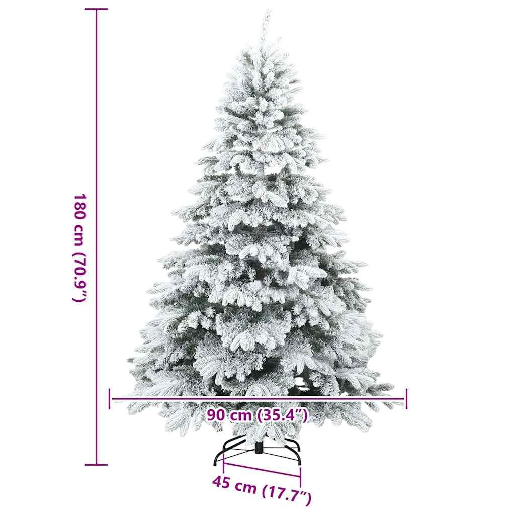 Moderno árbol de Navidad artificial plegable con nieve flocado blanco, 180 cm, PVC/PE para interior y exterior, base estable