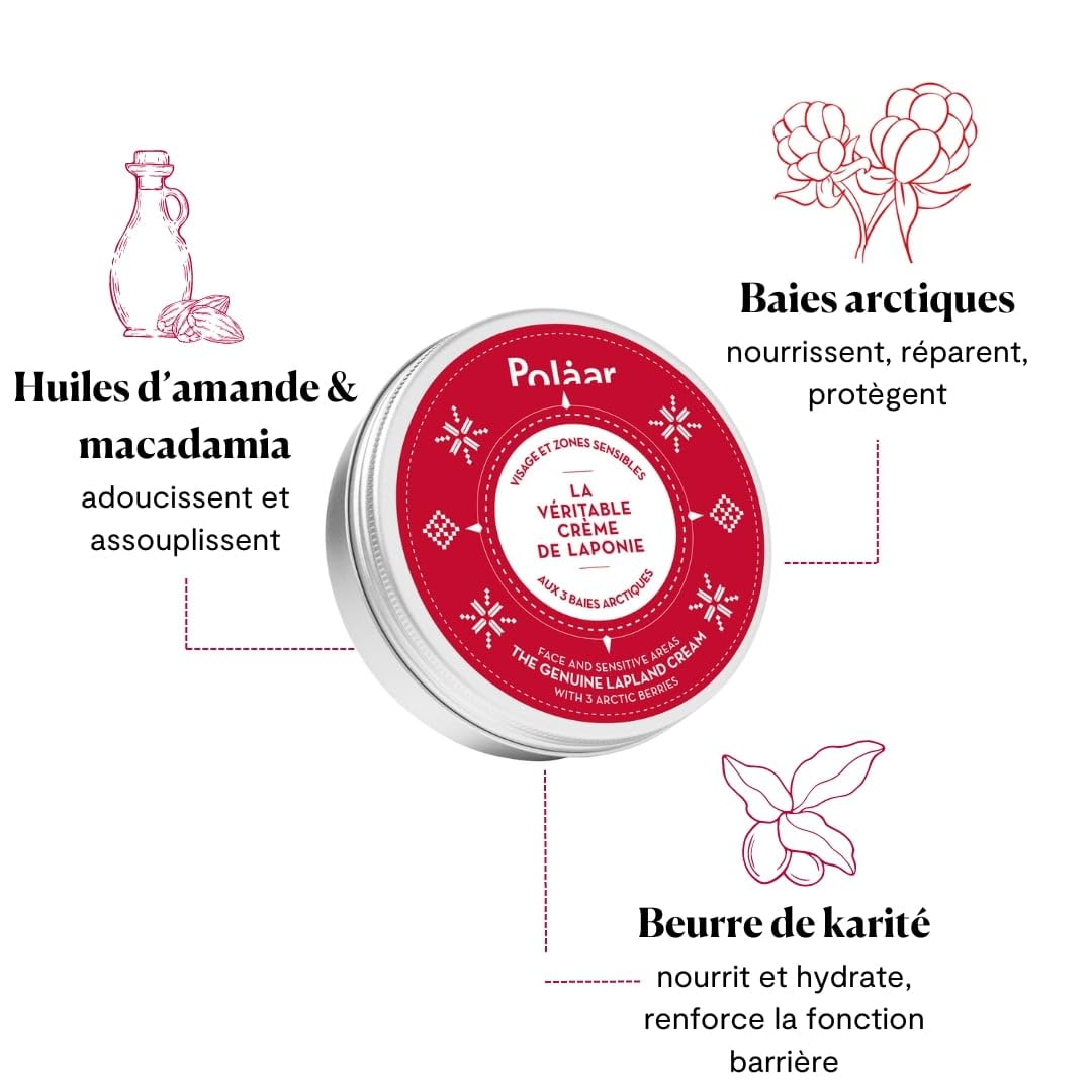 Polåar - Crème Nourrissante Visage et Zones Sensibles La Véritable Crème de Laponie aux 3 Baies Arctiques - Nourrit, Répare, Protège - Peaux Sèches, Sensibles - 95% Naturel, Made in France - 100 ml