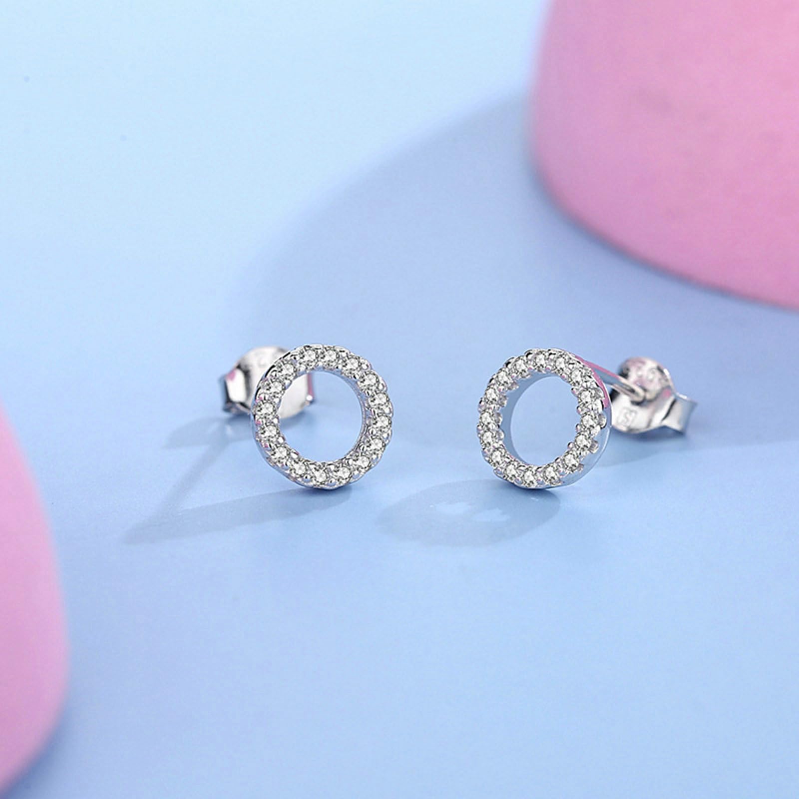 Pendientes de oro blanco 750 585 375 de oro auténtico, pendientes de 8 mm círculo con diamante para mujer, pendientes de boda sin níquel