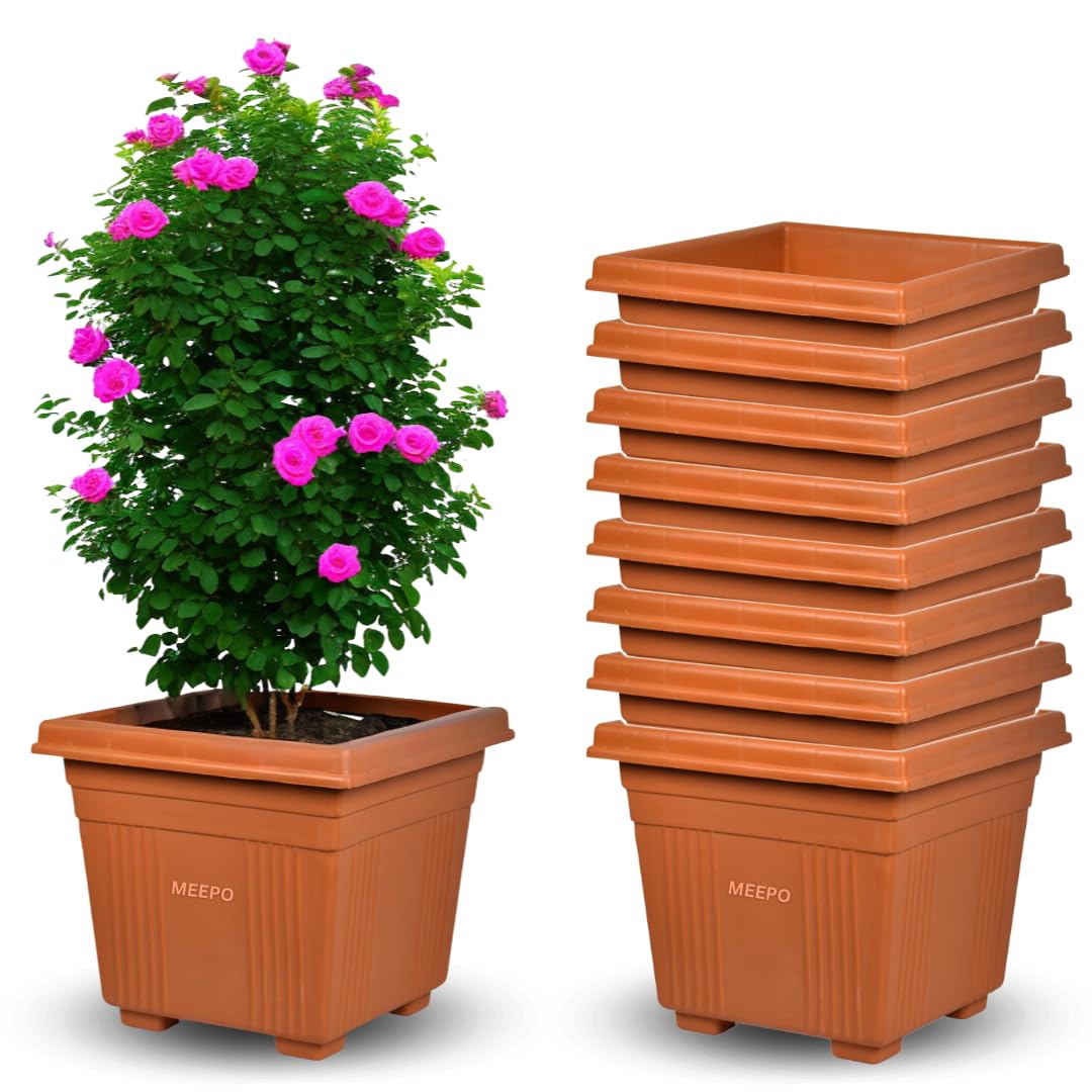 Meepo Decorative Fancy Designer UV Treated Plastic New Square Shape Super Pot 8 Inch Black Flower Pot for Home/Office/Garden Décor(8 Inch, Pack of 8) (B0CH4MC9FM) Amazon Price History, Amazon Price Tracker