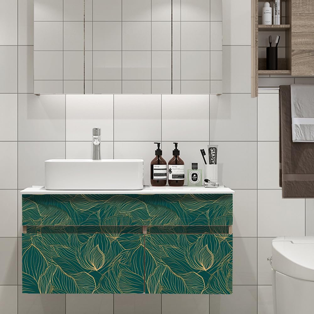 SOEWIOU Peel and Stick Wallpaper, 300 * 44.5cm Thicken Removable Waterproof Green Leaf Decorative Wallpaper Vinyl Self-Adhesive Wall Paper for Living Room, Bedroom, Washroom, Cabinet Wall