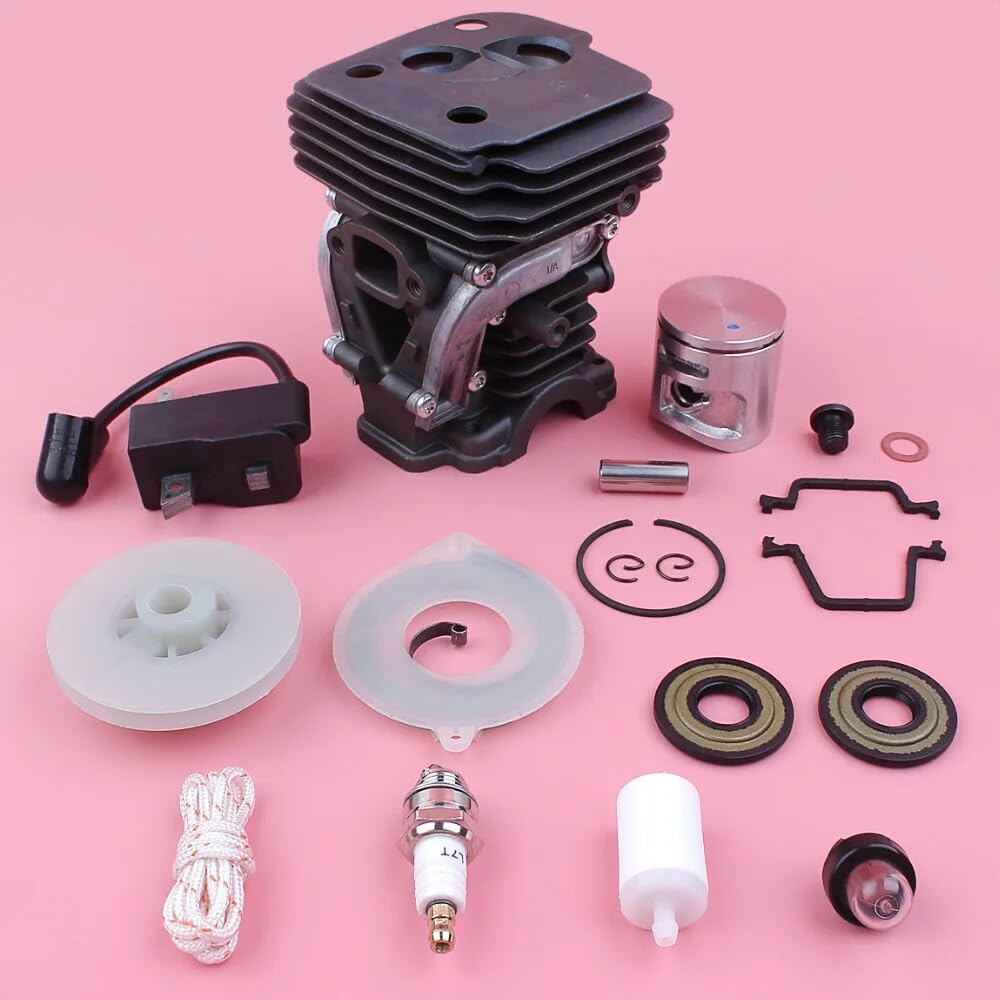 Kit de pistón de bobina de encendido de cilindro, for pieza de motosierra Husqvarna 445 445E, polea de arranque de retroceso, sello de aceite de resorte, bombilla de cebado de 42mm Kits de pist